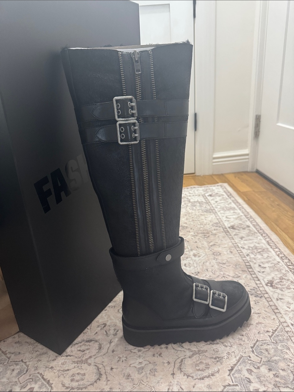 UGG Black Over-the-Knee Buckle & Zip Boot